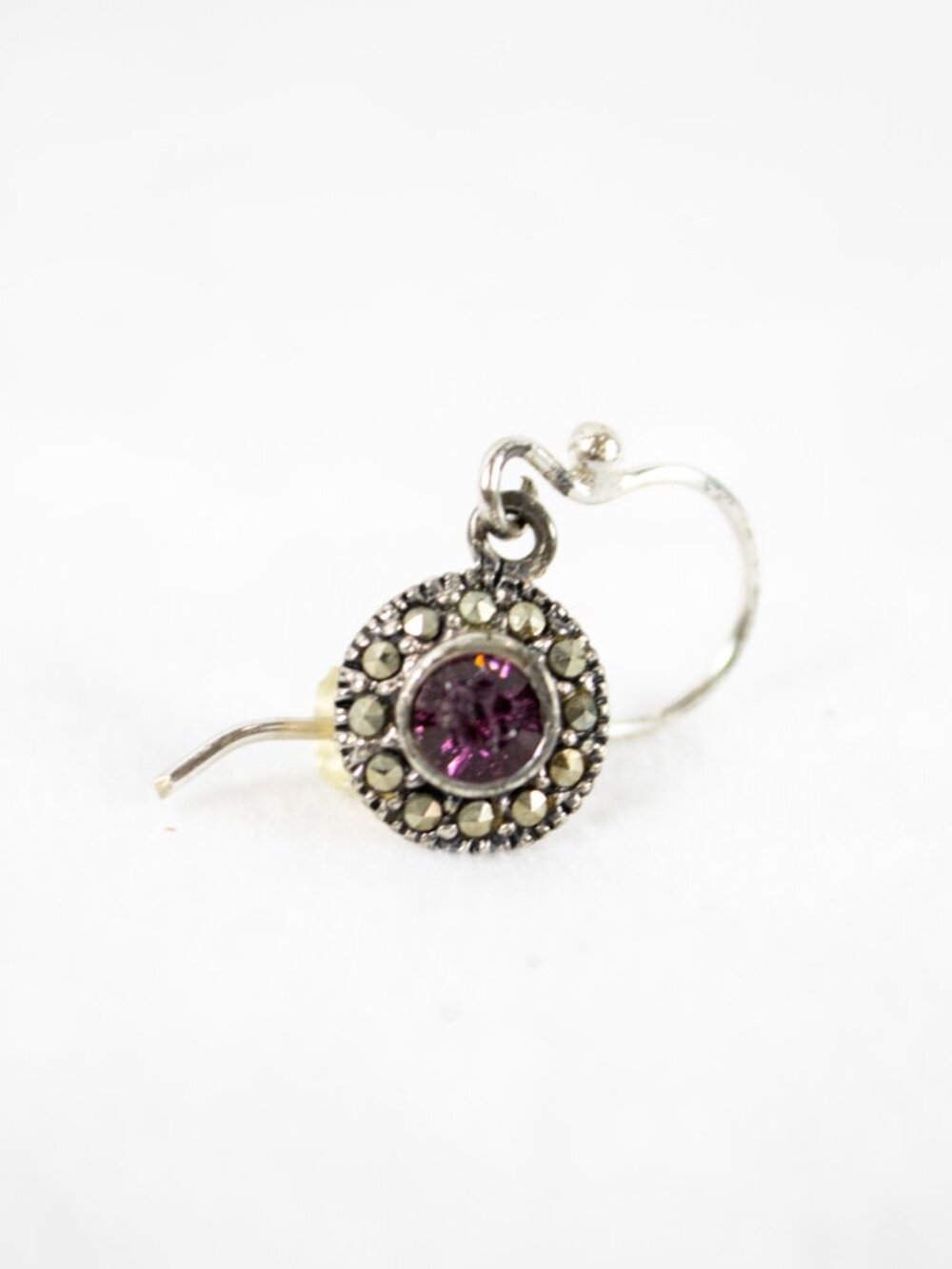 SINGLE Replacement 925 Sterling Silver Marcasite Purple Amethyst Drop Earring
